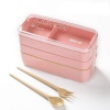 Unbranded 900ml Eco-Friendly 3-Layer Microwavable Lunchbox with Cutlery Photo