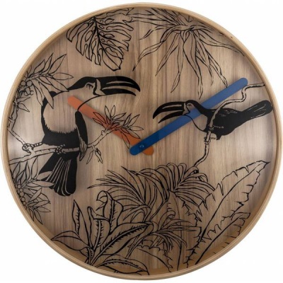 Photo of NeXtime 40cm Tropical Birds Wood Wall Clock - Designed by Jette Scheib