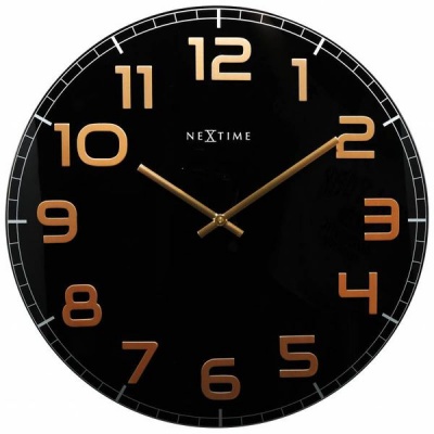 Photo of NeXtime 50cm Classy Large Glass Round Wall Clock - Black & Copper