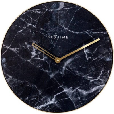 Photo of NeXtime 40cm Marble Glass & Metal Round Wall Clock - Black