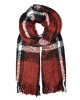 Lily & Rose XL Checkered Fringed Scarf - Burgundy check Photo