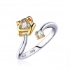 925 Sterling Silver Crown Ring Elegant Luxury Charm Crystal Zircon - Gold Photo