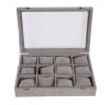 Hazlo 12 Grid Watch Jewellery Display Case Box - Grey Ice Velvet Photo