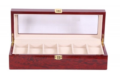 Photo of Wooden Jewellery Watch Display Case Box Organizer - 6 Slot - Cherry Wood