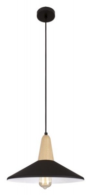 Photo of Bright Star Lighting Metal and Wood Pendant with Black Metal Shade