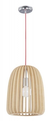 Photo of Bright Star Lighting Polished Chrome Pendant with Wood and Red Cord
