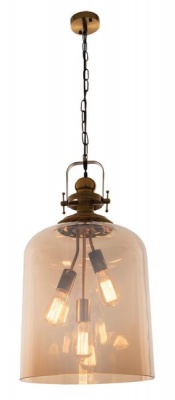 Photo of Bright Star Lighting Satin Brass Metal Cord Pendant with Amber Glass