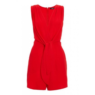 Photo of Quiz Ladies Red V Neck Tie Front Playsuit - Red