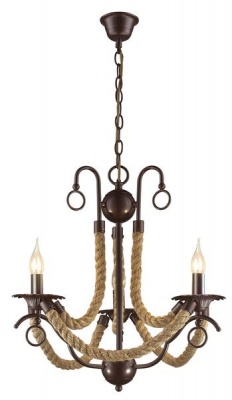 Photo of Bright Star Lighting 3 Light Brown Metal Chandelier with Rope on Arms