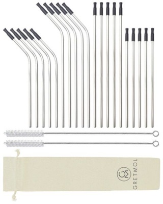 Reusable Silver Metal Straws Combo With Silicone Tips 20 Pack