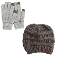 Gloves TouchScreen Ponytail Beanie Grey