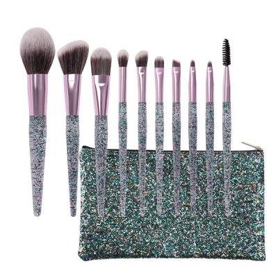 Photo of 10 Pieces Professional Makeup Brush Set with Shiny Acrylic Glitter Handle