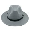 Wide Brim Fedora Panama Hat With Belt Buckle-Grey Photo