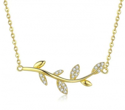 Photo of 925 Sterling Silver Tree Leaves Branch Gold Color Cubic Zircon Necklace