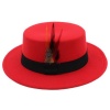 Flat Round Top Fedora Derby Panama Hat - Red Photo