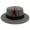 Flat Round Fedora Panama Derby Top Hat - Grey Photo