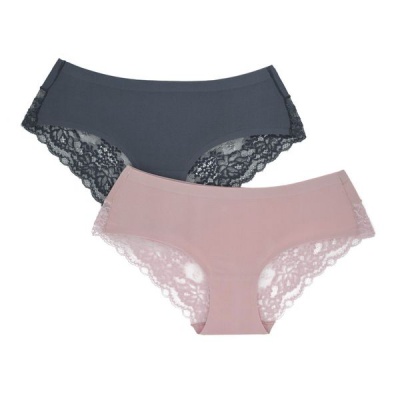 Photo of Pack of 2 Amila Silky Seamless Lace Underwear - Grey & Pink