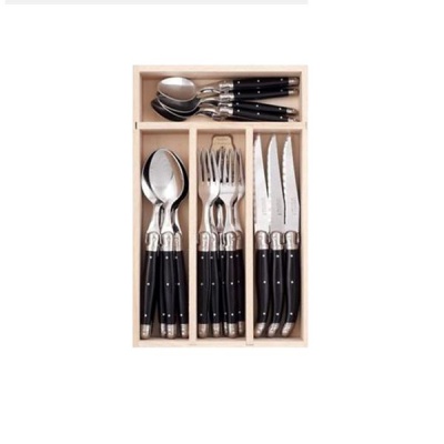 Photo of Laguiole by Jean Dubost France 24 Piece Cutley Set Black