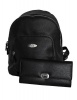 Fino Pu Leather Backpack & Purse Set - Black Photo
