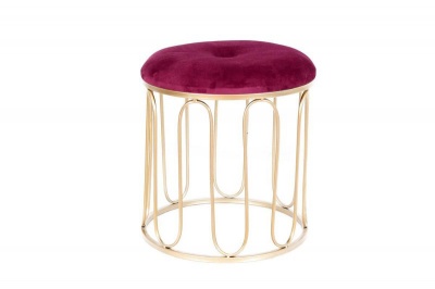 Photo of Gold Metal Accent Stool with Burgundy Velvet
