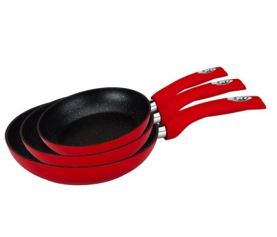 Photo of Royalty Line 3-Piece Marble Coating Fry Pan Set - Red