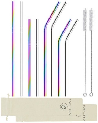 Reusable Stainless Steel Straws Combo Set 2 Packs Of 4 Silver Rainbow