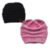 Beanie for Pony Tail 2 Set Pink/Black Photo