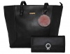 Fino Pu Leather Tote and Removable Pom & Purse Set - Black Photo
