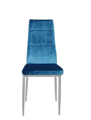 Photo of 4 x Velvet Dining Chairs - Check Design - Chrome Legs - Turquoise