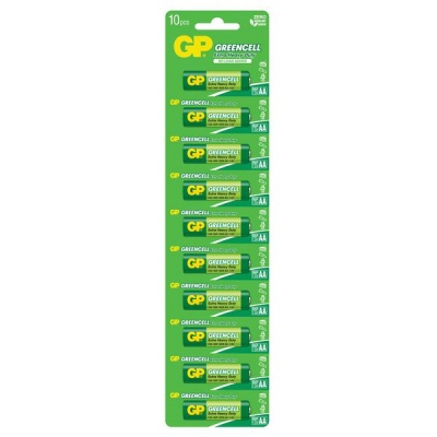 Photo of GP Batteries 1.5V AA Carbon Zinc Green Cell Batteries Card of 10