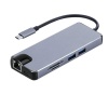 8" 1 Type-C Hub to 4K HDMI Rj45 Lan VGA Adapter - Grey Photo