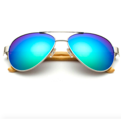 Photo of Shweet Shades Blue Aviator Sunglasses with Bamboo Wood Arms