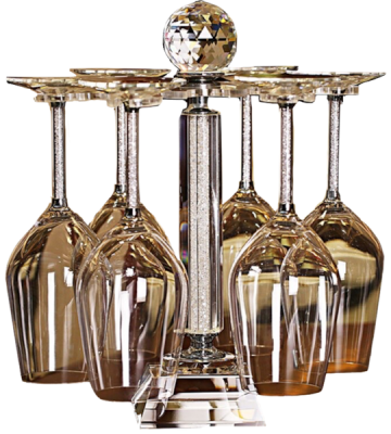 7 Piece Wine Glass Set With Rhinestone Rotating Stand And Stems
