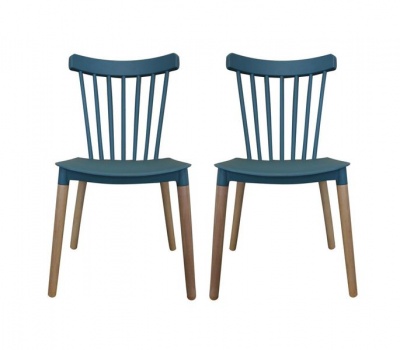 Photo of 2 x Contemporary Tiffany Style Teal and Wood Dining Chair