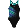 Slazenger Junior Girls Sportback Swimsuit - Black/Green Photo