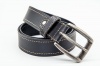 Black Genuine Leather Belt With Contrast Taupe Stitch Photo