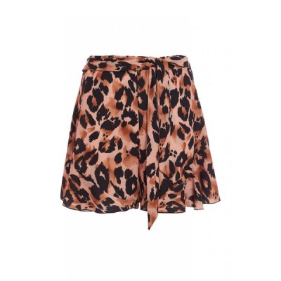 Photo of Quiz Ladies Brown Leopard Print Tie Belt Shorts - Brown