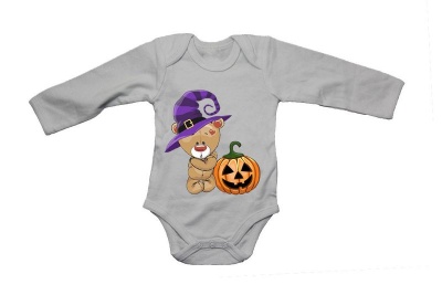 Photo of Halloween Brown Teddy & Pumpkin - LS - Baby Grow