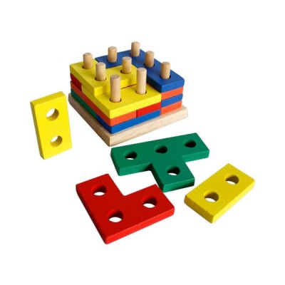 Wooden Tetris Educational Geometric Board Block Stack Puzzle Toy