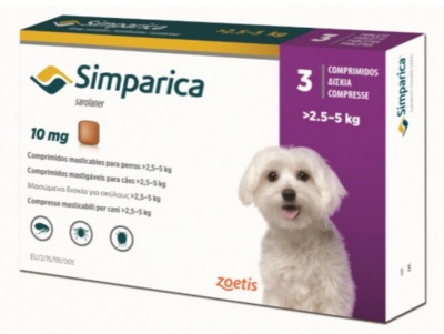 Photo of SIMPARICA 10mg Purple 2.6-5.0 kg 3 Chewable Tick & Flea Tablets