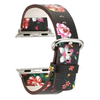 Photo of Apple Watch Floral Pattern Printed Leather Wrist Band 38mm 40mm