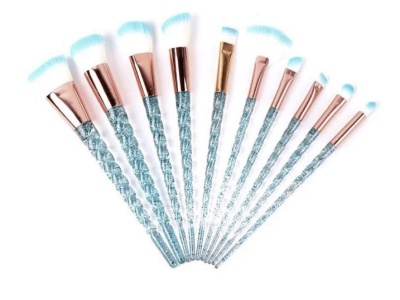 Photo of Focallure Cosmetics Focallure 10 pieces Blue Glitter Unicorn Crystal Spiral Makeup Brushes Set