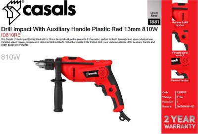 Photo of Casals - 810W Impact Drill Red With Variable Speed 13mm