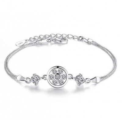 Photo of 925 Sterling Silver Dream Round Zircon Flower Four Claws Crystal Bracelet