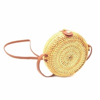 FCG Handwoven Rattan Bag with Faux Leather Strap