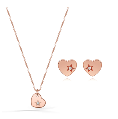 Photo of Dhia Rose Gold Cupid Heart Set made with clear Swarovski Zirconia.