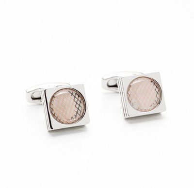 Photo of AM Bespoke Square Silver Tone Meshed Oval Inlay Cufflinks