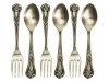 S/6 Vintage Cake Forks&Spoons Pewter Fin Photo