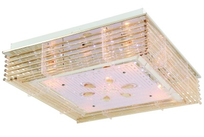 Photo of Chrome LED Ceiling Fitting with Frosted Glass and Amber Crystal Rods