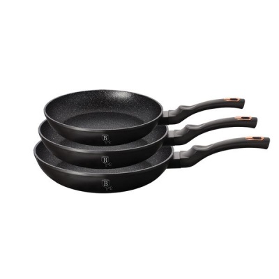 Photo of Berlinger Haus 3-Piece Marble Coating Fry Pan Set - Black-Rose Collection